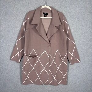 RAIN Knit Cardigan Coat XL Mauve White Long Line Cardigan Duster Jacket Coatigan